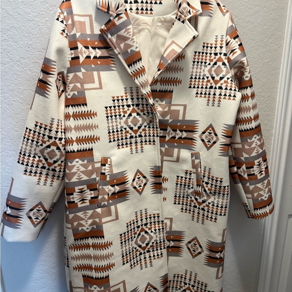 South West Aztec  Faux Wool  Pea Coat Size XL - Picture 6 of 9
